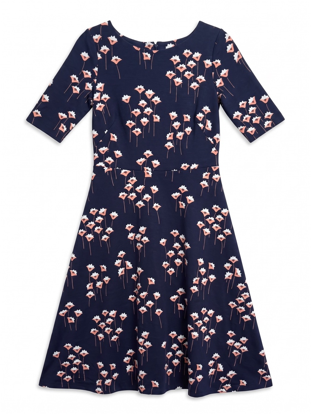 Boden Navy Midi Dress with Pink & White Floral Print
